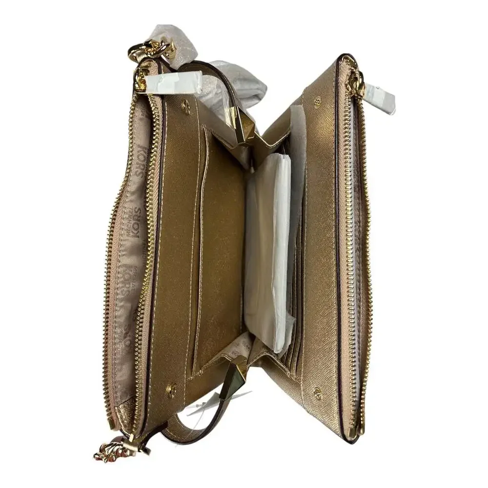 NWT Michael Kors Karla Leather East West Crossbody Bag Metallic Pale Gold Purse